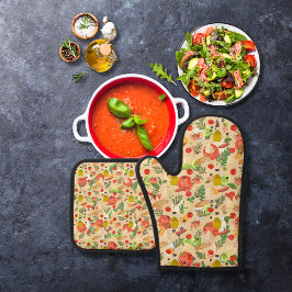 Helle, schöne Salatzutaten beige Ofenhandschuh & Topflappen-Set