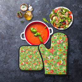 Helle, schöne Salatzutaten grün Ofenhandschuh & Topflappen-Set