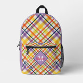 Helle Schulkariert lila Monogramm Bedruckter Rucksack (Vorderseite)