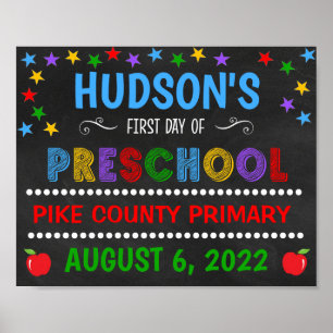 Helle Schultafel Ersttag im Kindergarten-Schild Poster