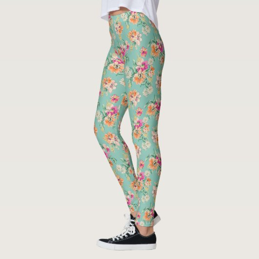 Helle Skizze Blumenmuster Leggings (Links)