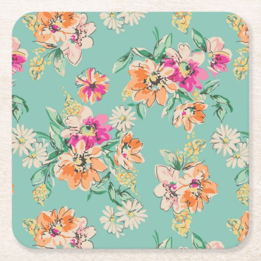 Helle Skizze-Blumenmuster Rechteckiger Pappuntersetzer (Vorderseite)