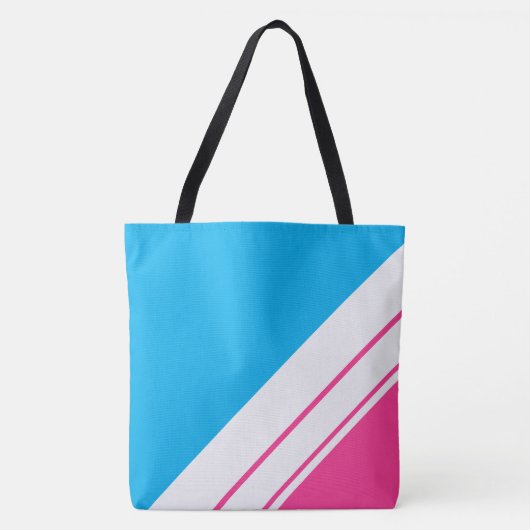 Helle Sky Blue Candy Pink White Racing Streifen Tasche (Vorderseite)