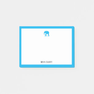 Helle Sky Blue Elephant & Border auf Weiß mit Name Post-it Klebezettel