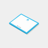 Helle Sky Blue Elephant & Border auf Weiß mit Name Post-it Klebezettel (angewinkelt)