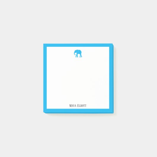 Helle Sky Blue Elephant und Border on White, Name Post-it Klebezettel (Vorderseite)