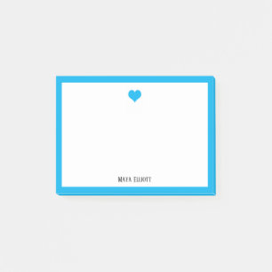 Helle Sky Blue Heart & Border auf Weiß mit Name Post-it Klebezettel