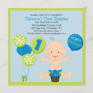 Helle Smash Cake Boys erste Geburtstagseinladung Einladung