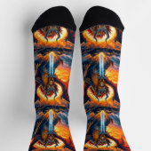 Helle Socken UNISEX Drache mit Schwert 0040758 (Oben)