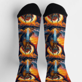 Helle Socken UNISEX Drache mit Schwert 0040758