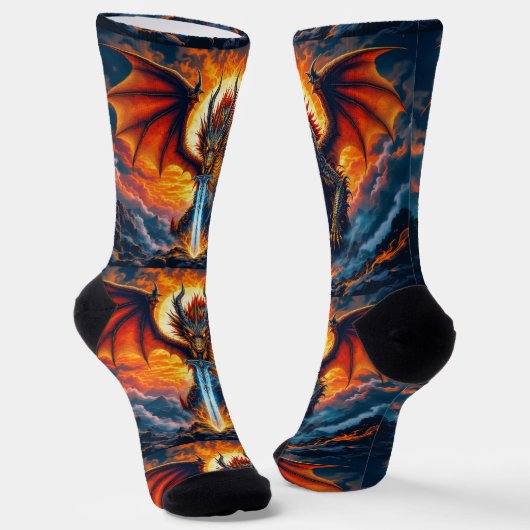 Helle Socken UNISEX Drache mit Schwert 0040758 (Gewinkelt)