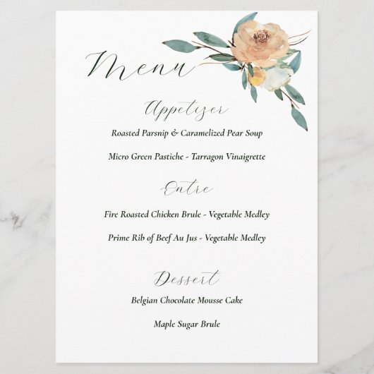 Helle Sommer-Blume Hochzeitsempfang Menükarte (Rückseite)