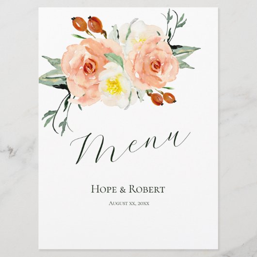 Helle Sommer-Blume Hochzeitsempfang Menükarte (Vorderseite)