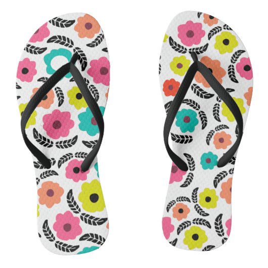 Helle Sommer-Blume und schwarzes Leaf-Muster Badesandalen (Fußbett)