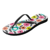 Helle Sommer-Blume und schwarzes Leaf-Muster Badesandalen (Schrägansicht)