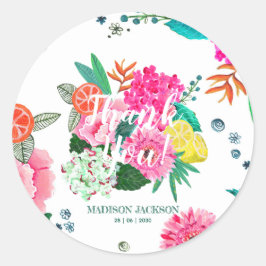 Helle Sommer Blumen & Früchte Vielen Dank Runder Aufkleber