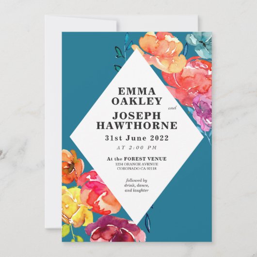 Helle Sommer farbenfrohe Dreieck Blütenhochzeit I Einladung (Vorderseite)