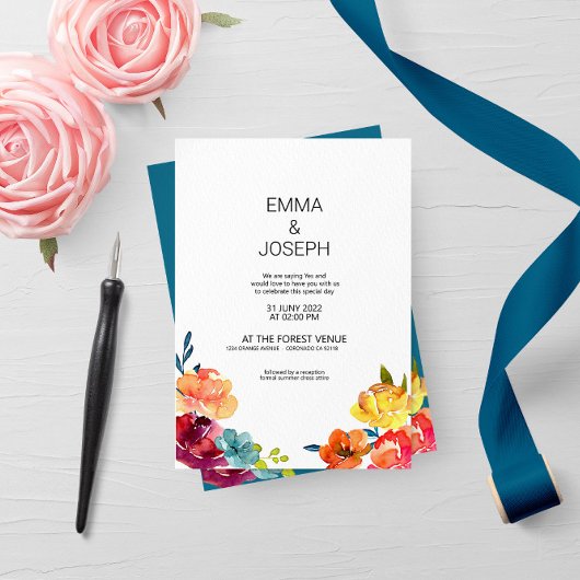Helle Sommer farbenfrohe moderne blumenreiche Hoch Einladung