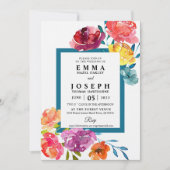 Helle Sommer farbenfrohe moderne blumenreiche Hoch Einladung (Vorderseite)
