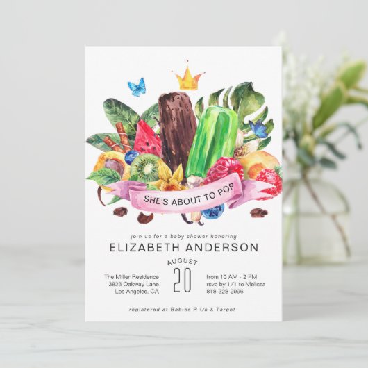 Helle Sommer Popsicle Baby Dusche Einladung (Stehend Vorderseite)