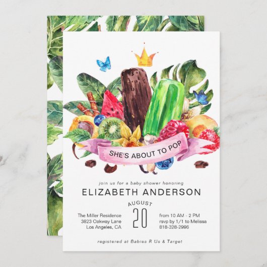 Helle Sommer Popsicle Baby Dusche Einladung (Vorne/Hinten)