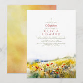 Helle Sommer-Wildblumen Niedlich Elegante Taufe Einladung (Vorne/Hinten)