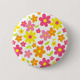 Helle Sommerblumen Retro-Rosa und Gelb Muster Button