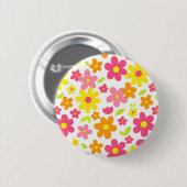 Helle Sommerblumen Retro-Rosa und Gelb Muster Button (Vorne & Hinten)