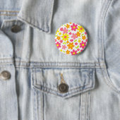 Helle Sommerblumen Retro-Rosa und Gelb Muster Button (Beispiel)