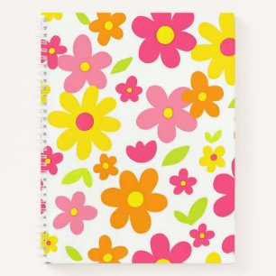 Helle Sommerblumen Retro-Rosa und Gelb Muster Notizblock