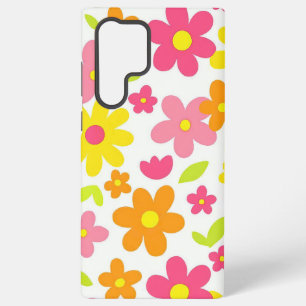 Helle Sommerblumen Retro-Rosa und Gelb Muster Samsung Galaxy Hülle