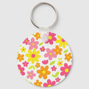Helle Sommerblumen Retro-Rosa und Gelb Muster Schlüsselanhänger