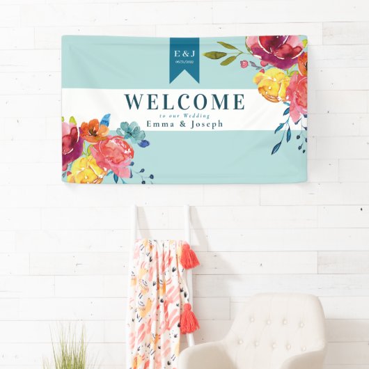 Helle Sommerhitze mit türkisfarbenem Blumendach Banner (Insitu)