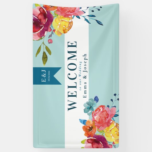 Helle Sommerhitze mit türkisfarbenem Blumendach Banner (Vertikal)