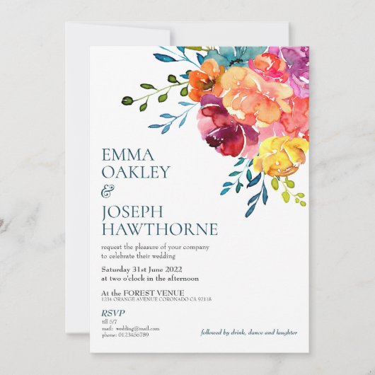 Helle Sommerhitze mit türkisfarbenem Blumendach Einladung (Vorderseite)