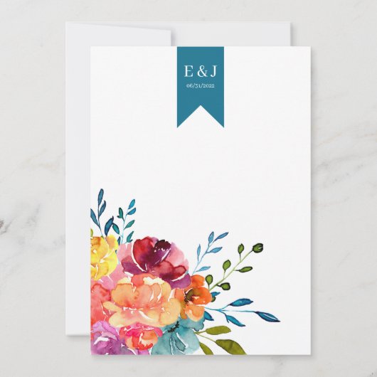 Helle Sommerhitze mit türkisfarbenem Blumendach Einladung (Rückseite)