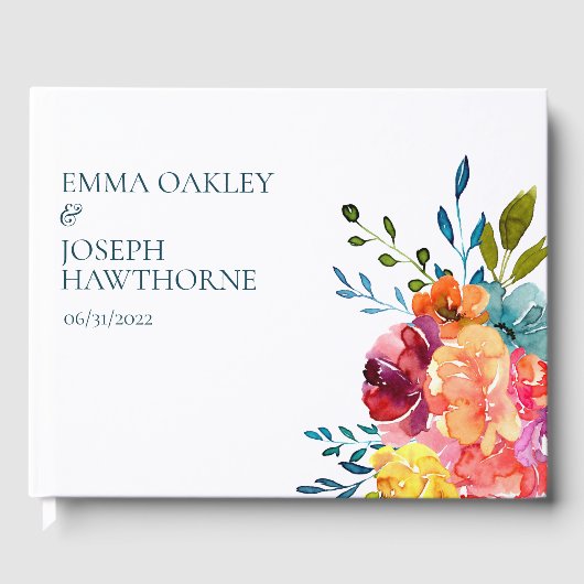 Helle Sommerhitze mit türkisfarbenem Blumendach Gästebuch (Vorderseite)