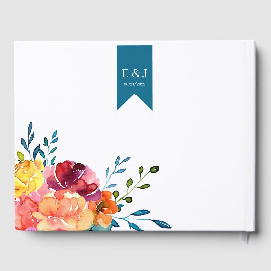 Helle Sommerhitze mit türkisfarbenem Blumendach Gästebuch (Rückseite)