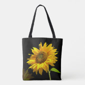 Helle Sonnenblume auf schwarzem Hintergrund Tasche (Rückseite)