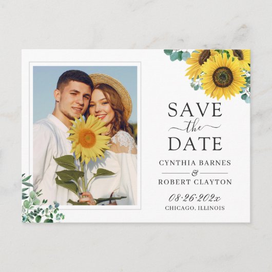 Helle Sonnenblume Elegantes Foto Save the Date Postkarte (Vorderseite)