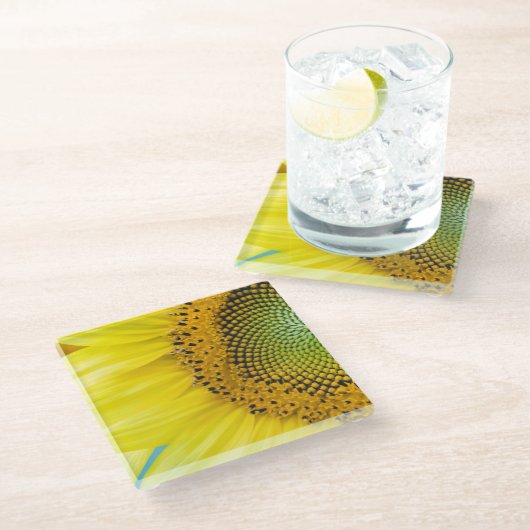 Helle Sonnenblume Glasuntersetzer (Schrägansicht)