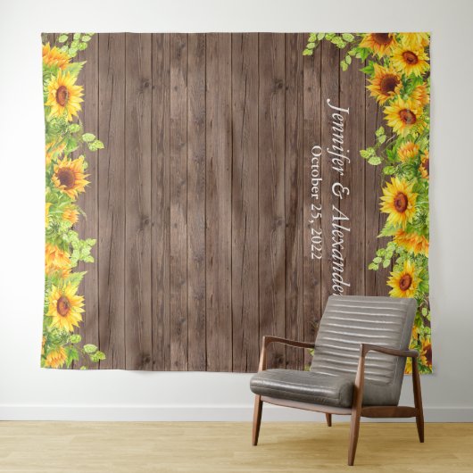 Helle Sonnenblume Hochzeitsstand Foto Hintergrund Wandteppich (Beispiel (Horizontal))