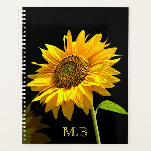Helle Sonnenblume im schwarzen Hintergrund Planer (Vorderseite)