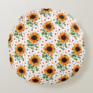 Helle Sonnenblume & Tupfen Sommerblumenmuster Rundes Kissen