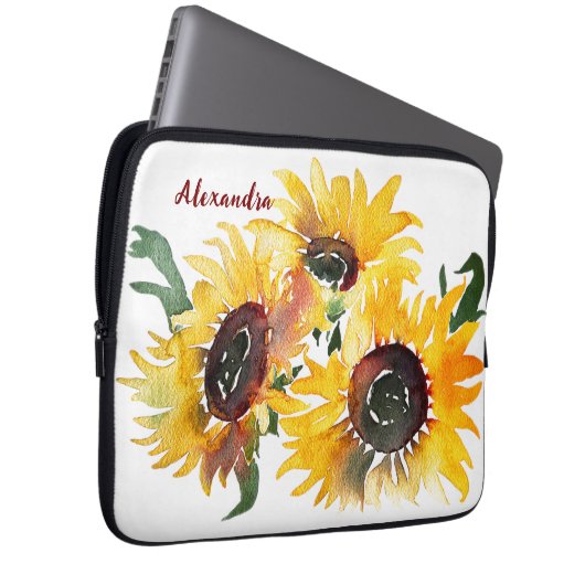 Helle Sonnenblume Wasserfarbe Fabulous 50 benannt Laptopschutzhülle (Vorne Rechts)