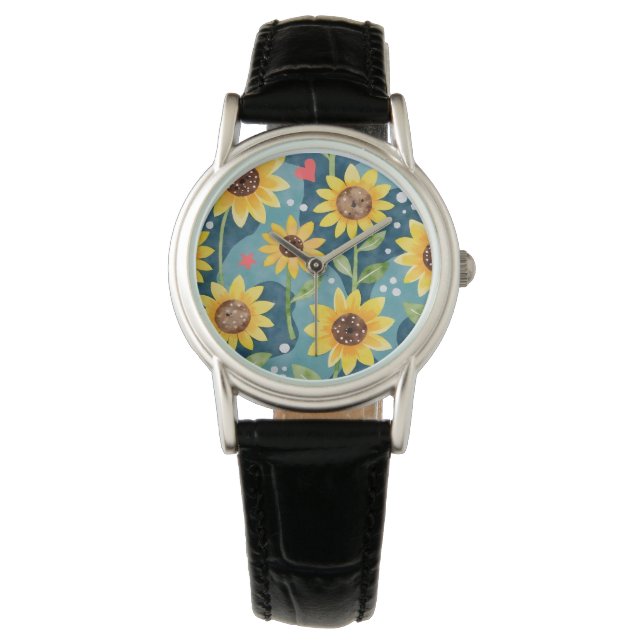 Helle Sonnenblumen Armbanduhr (Vorderseite)