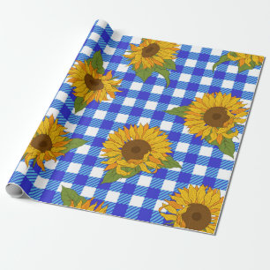 Helle Sonnenblumen auf einem karierten Hintergrund Geschenkpapier