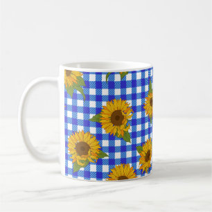 Helle Sonnenblumen auf einem karierten Hintergrund Kaffeetasse