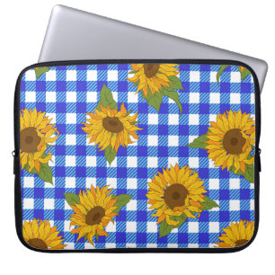 Helle Sonnenblumen auf einem karierten Hintergrund Laptopschutzhülle