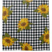 Helle Sonnenblumen auf einem schwarz-weißen Büffel Duschvorhang (Vorderseite)